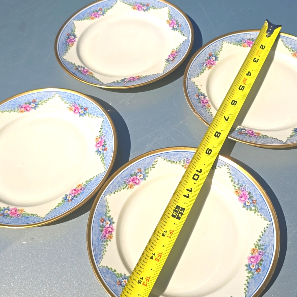 Baveria Evelyn Handmalerel Germany China Plates Set Gold Floral Border 7.5"